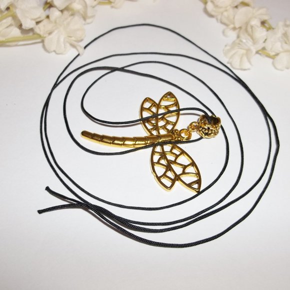 Large Gold Dragonfly Necklace Statement Gift Idea Big Adjustable Length NWT 7282 - Picture 5 of 11